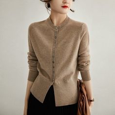 Winter Beige Buttoned Cardigan, Beige Buttoned Sweater For Fall, Winter Long Sleeve Sweater With Button Closure, Beige Winter Cardigan With Buttons, Fall Beige Buttoned Sweater, Fall Beige Button Sweater, Brown Non-stretch Long Sleeve Outerwear, Beige Long Sleeve Cardigan, Beige Buttoned Tops For Winter