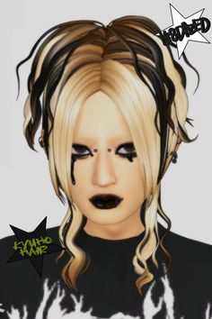 a drawing of a woman with long blonde hair and black makeup is featured in this image