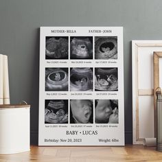 a birth announcement poster with pictures of babies