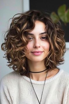 Curly Long Bob: 48+ zauberhafte Stylings - hairtastic.de Curly Long Bob With Bangs, Short Curly Layered Bob, Curly Shaggy Bob, Long Bob Curly, German Hairstyle, Medium Curly Bob, Curl Bob, Curly Angled Bobs