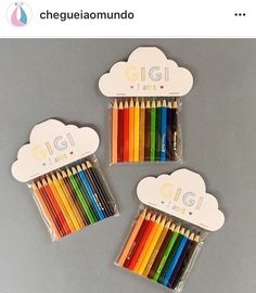 three packages of colored pencils with the words gigi written on them in spanish