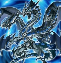 a blue and white dragon is in the middle of an abstract background with swirls