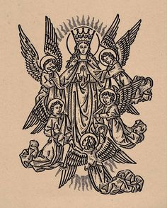 an image of the virgin mary surrounded by angels