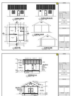 the plans for a small cabin with lofts and living quarters are shown in two separate sections