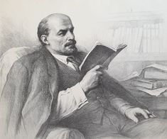 a drawing of a man reading a book