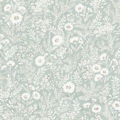 a blue and white wallpaper with flowers on it