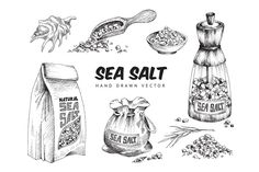 hand drawn sea salt and other items