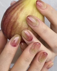 Korean Nails Fall, Fall Korean Nails, Apple Manicure, Gelish Nails Colors, Demure Nails, Apple Nails, Fake Nails Designs, Hello Nails, Pretty Gel Nails