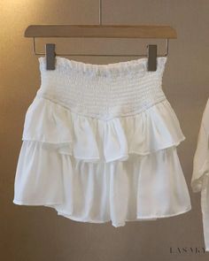 Lasaky - Premium High-Waisted Elasticized Midi Skirt - Stylish Solid Color Cake Skirt Ruffle Mini Skirt Outfit, Grace Abrams, White Ruffle Mini Skirt, Concert Clothes, Color Cake, Preppy Skirt, Cake Dress, Cake Skirt, Ruffle Mini Skirt