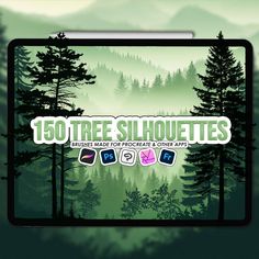 the screen is displaying an animated video game with trees and mountains in the background, as well as text that reads 150 tree silhouettes