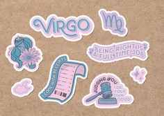 various stickers with the words virgo on them