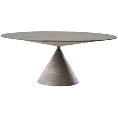 an oval table with a concrete base and circular top, on a white background in the shape of a cone