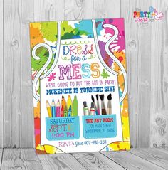 Printable Art Paint Party Invitations. Colorful Kids Birthday Invitation by The Party Stork. Invitation is 5 x 7. YOU print your birthday invitations. More Art Party invites available here: https://www.etsy.com/listing/185155859/art-paint-party-invitations-printable Girls Art Party, Art Birthday Party Invitations, Art Birthday Invitations, Art Paint Party, Art Themed Party, Art Party Invitations, Kids Painting Party, Painting Birthday Party, Painting Birthday