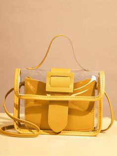 Bag For Love - Contrast Binding Clear Flap Square Bag - Women Satchels Summer Yellow Crossbody Bag, Trendy Large Capacity Yellow Satchel, Trendy Yellow Satchel With Adjustable Strap, Trendy Yellow Satchel With Large Capacity, Trendy Yellow Satchel Bag, Trendy Yellow Crossbody Satchel, Trendy Yellow Satchel For Shopping, Trendy Yellow Satchel For Spring, Trendy Yellow Shoulder Bag With Adjustable Strap