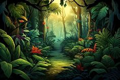 Jungle Forest Illustration, Rainforest Digital Art, Tropical Rainforest Background, Tropical Forest Concept Art, Colombia Jungle, Book Pages, Background Images, Forest