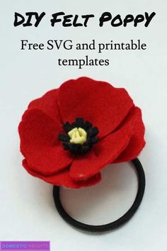 a red flower on top of a black headband with the text diy felt poppy free svg and printable templates