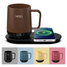 an image of a coffee mug and cell phone on a tray with color options to choose from