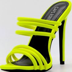 This Neon Yellow Shoe Is Perfect For Your Spring/Summer Collection. The Heel Measures Approximately 3.5 Inches. It’s Is Also Available In Orange, Hot Pink And Green. Lime Green Heels For Spring Party, Spring Green Sandals For Night Out, Lime Green Open Toe Party Heels, Lime Green Open Toe Heels For Party, Green Sandals For Summer Night Out, Yellow Sandals For Spring Party, Lime Green Heels For Spring, Summer Heels For Night Out, Spring Lime Green Heels