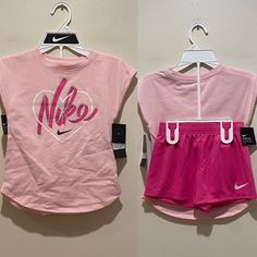 Nike - 2 Piece Set, Shorts And T-Shirt, Girl’s Size 6x, Pink, “Nike”, Athletic Set Fast Shipper! Will Accept Reasonable Offers! Short Pink Sports Top, Pink Short Tops For Sports, Nike Cotton Shorts For Playwear, Nike Summer Sets With Short Sleeves, Sporty Short Pink Tops, Spring Playwear Short-sleeved Tops, Pink Casual Short Set, Cute Short Pink Top, Cute Nike Tops For Summer