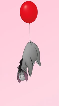 a cartoon elephant flying through the air with a red balloon attached to it's back