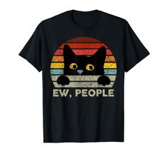 a black cat with yellow eyes and the words ew people on it's chest