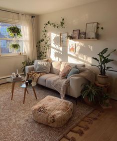 a living room filled with furniture and plants