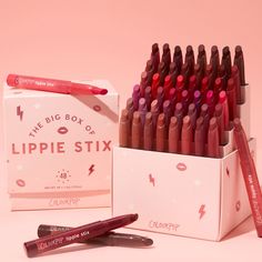 ColourPop Big Box of Lippie Stix Colourpop Lippie Stix, Dusty Coral, Lip Paint, Perfect Lips, Crimson Red, Fenty Beauty, Warm Brown, Peachy Pink, Cute Makeup