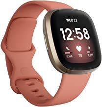 an image of a smart watch with heart rate and activity on the screen, pink strap