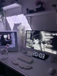 a desktop computer sitting on top of a white desk