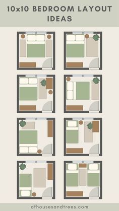 an image of a room layout with four different rooms in each section and the words 10x10 bedroom layout ideas