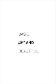 the words basic and beautiful are written in black on a white background with an image of a pair of scissors