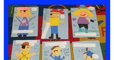 four children's handmade cards with pictures of people