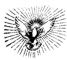 a black and white drawing of a bird with rays coming out of it's beak