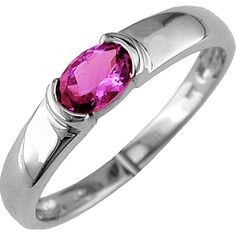 Royal 14K White Gold Pink Sapphire Ring - 0.50 Carat Total Gem Weight Elegant Pink Sapphire Ring, Formal Pink Sapphire Birthstone Ring, Modern Pink Gemstone Rings, Fine Jewelry Pink Ruby Ring With Round Band, Pink Ruby Ring With Round Band In Fine Jewelry, Elegant Pink Ruby Ring With Round Band, Elegant Pink Sapphire Birthstone Ring With Accent Stones, Pink Sapphire Ring For Formal Occasions, Pink Oval Ring For Formal Occasions