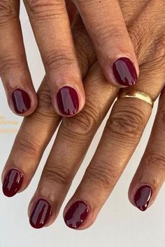 Burgundy nail Short Oval Nails Autumn, Cherry Red Nails Short, Classic Fall Nails, Nail Burgundy, Nails Maroon, Nail Autumn, Red Nail Varnish, Shellac Nails Fall, Short Oval Nails