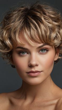 🍂 Must-Try Curly Bob with Highlights Soft holiday curls Inspiration 🎀💝 Curly Bob With Highlights, Bun With Curls, Curled Ponytail, Man Bun Hairstyles, Bob With Highlights, Festival Headband, Bubble Ponytail, Polished Hair, Long To Short Hair