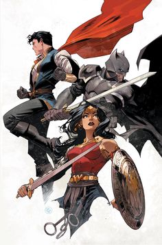 the cover to batman's new 52, featuring batgirl and wonder woman with two swords