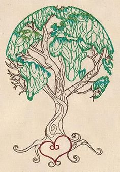 a drawing of a tree with a heart on it