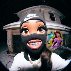 a woman wearing a mask and smiling at the camera