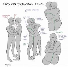 some people are hugging each other with the words tips on drawing hugs