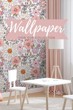 Beautiful pink and white floral wallpaper Wallpaper And Paint, Big Girl Bedrooms, Salon Suites, Cozy Room Decor, Buy Home