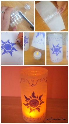 the process of making a candle holder out of plastic bottles