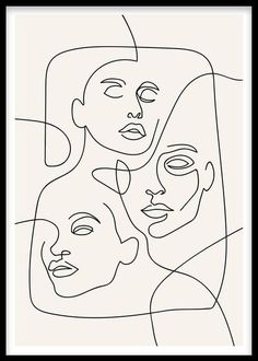 a line drawing of three faces