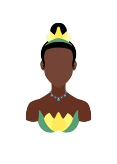 a woman with a tiara and necklace in front of a white background that says,