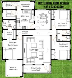 the floor plan for a house with four rooms and two bathrooms, including one bedroom