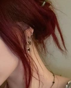 jewelry silver piercings red hair Silver Piercings, Cherry Red Hair, Wine Hair, Red Hair Inspo, Cherry Hair, Dark Red Hair, Dyed Hair Inspiration, Girls With Red Hair, Dye My Hair