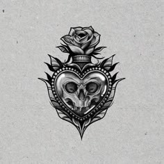 a heart with a rose and a skull inside