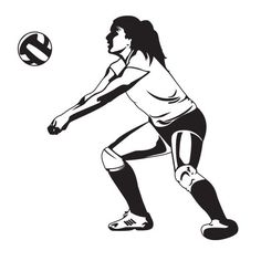 a woman is playing volleyball on a white and gray background with the ball in her hand