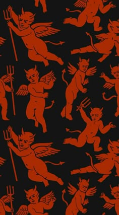 an orange and black wallpaper with cats on it's back ground in different poses