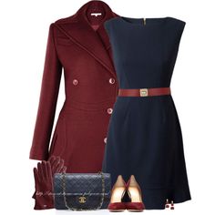 Burgundy Navy Outfit, Navy And Burgundy Outfit, Maroon And Blue Outfit, Red And Navy Blue Outfit, Navy Dress Outfit, Burgundy Dress Outfit, Warm Outfit, Navy Coat, Blue Belt